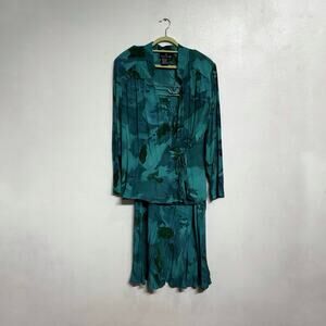 Carole Little II Blue Floral 2-Piece Vintage Wrap Dress Sz 18W